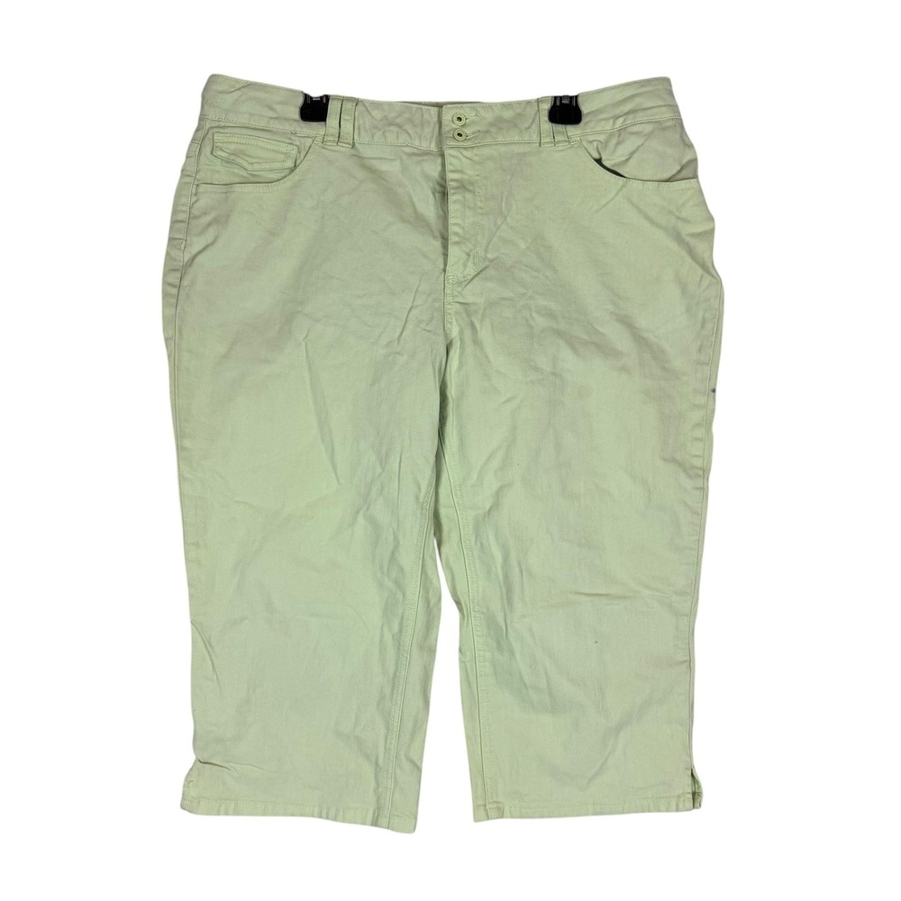 St. John's Bay Capri Pants Womens 20W Green Twill Stretch Zip Pockets Slit